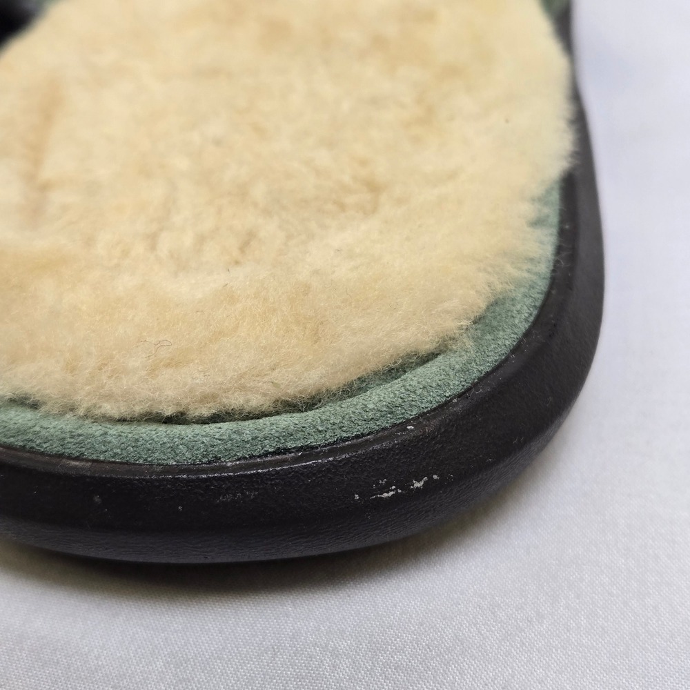 L.L. Bean Wicked Good Shearling Lined Flip Flops Green Tan 290382 Size 11 Medium - Picture 10 of 11